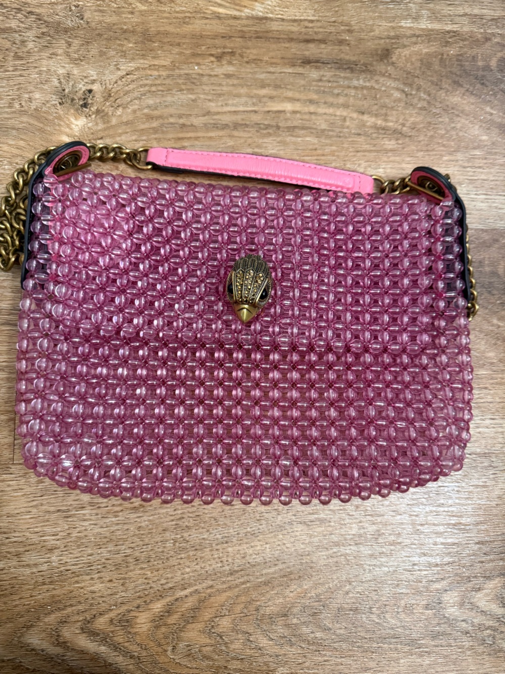 Kurt Geiger Pink Beaded Wristlet with Gold Shell Clasp